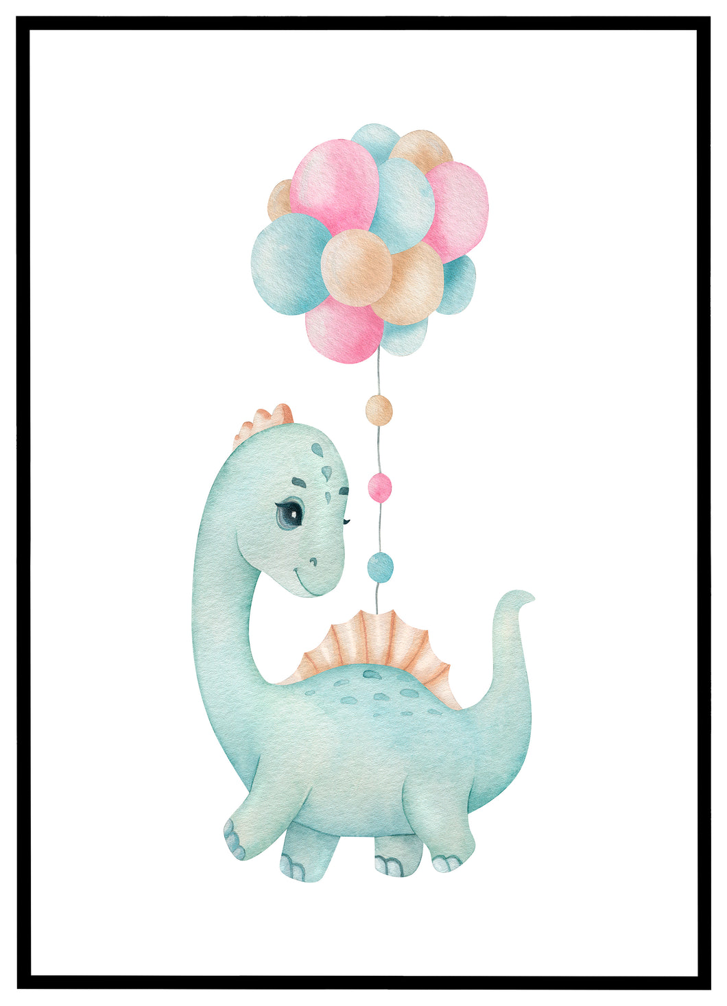 Dino med Balloner - Børneplakat