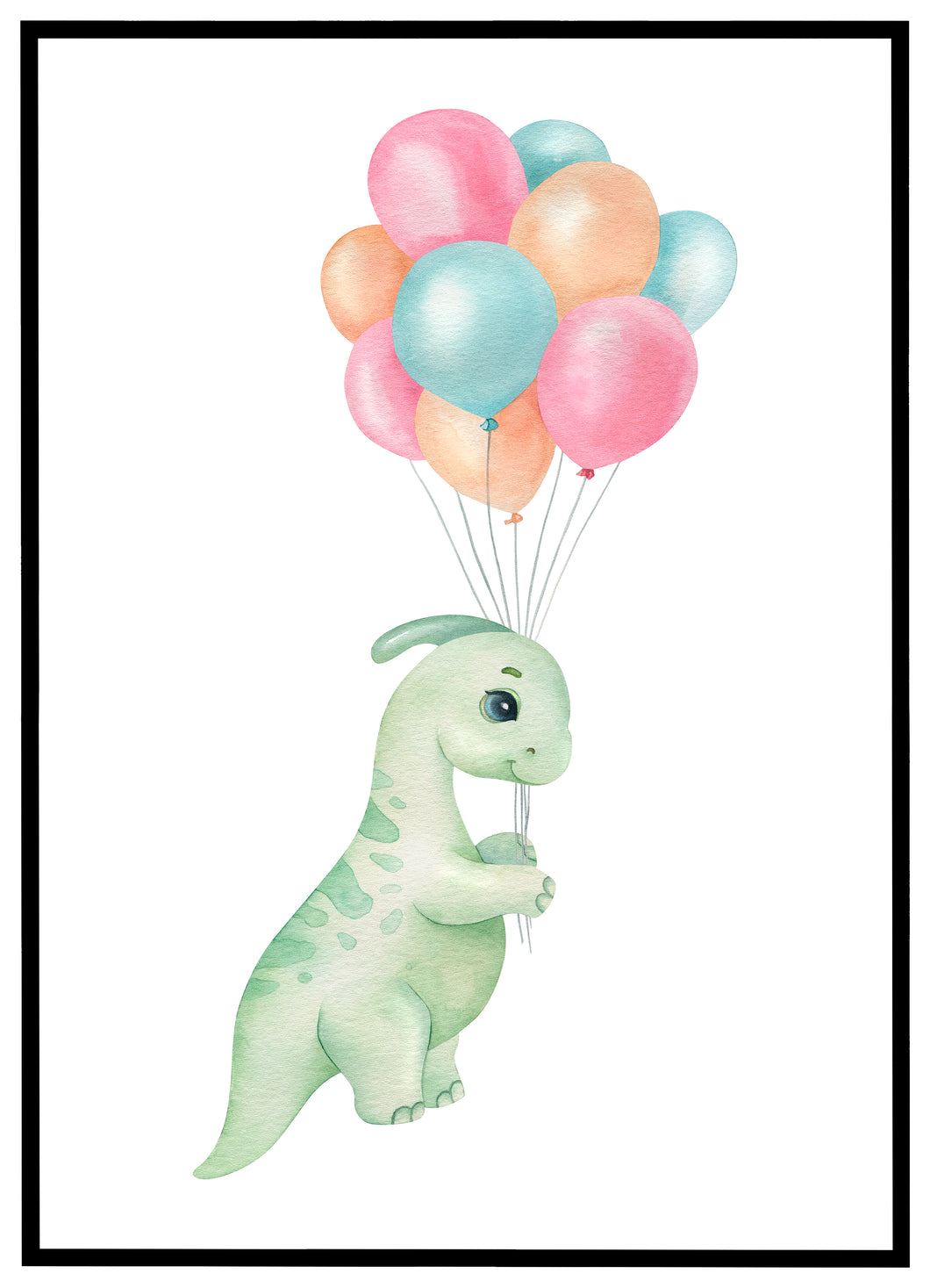 Dino med Ballon - Børneplakat