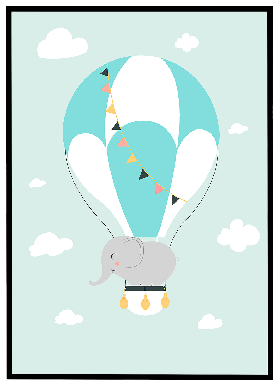 Elefant i Luftballon - Børneplakat
