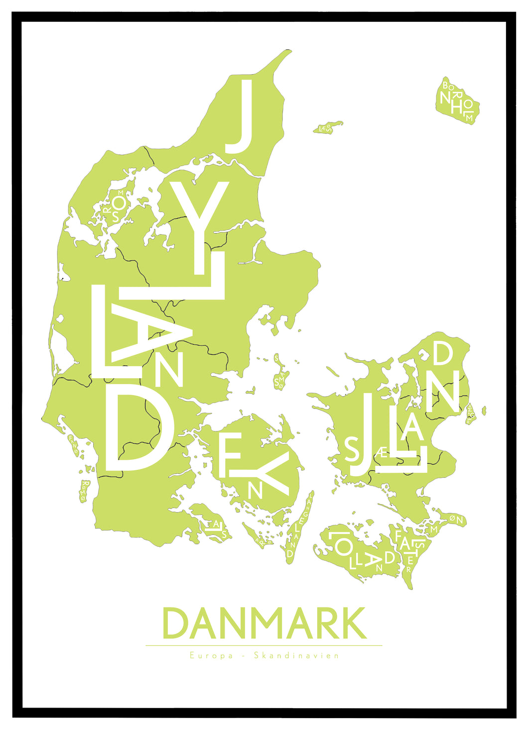 Danmarkskort Grøn - Plakat
