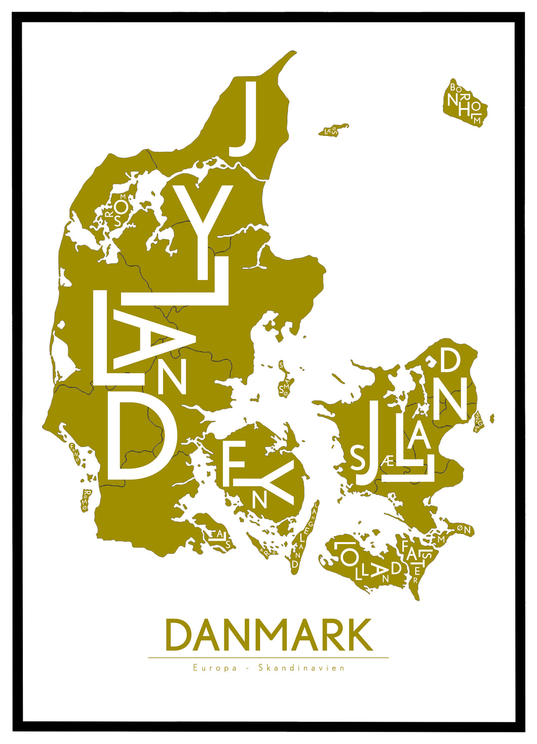 Danmarkskort Gul - Plakat