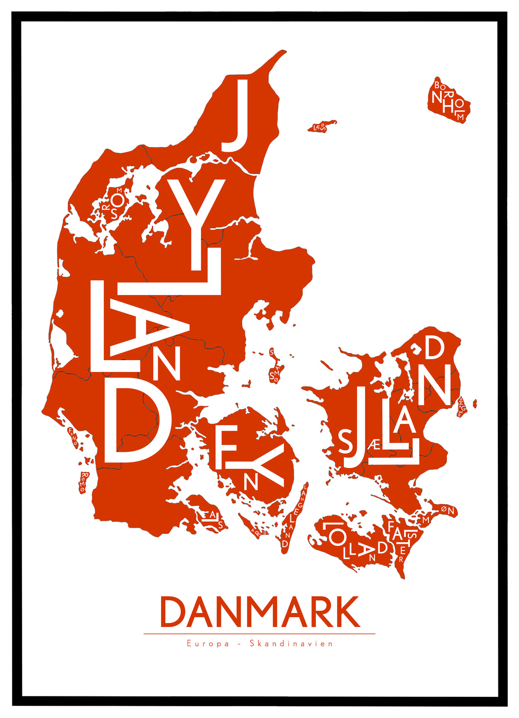 Danmarkskort Rød - Plakat